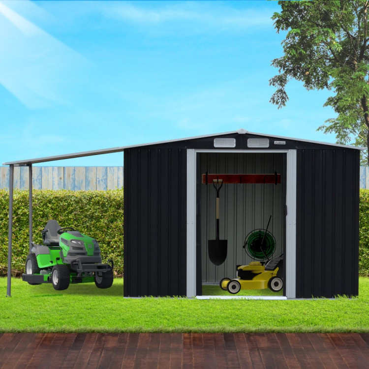 Wallaroo 10x8ft Zinc Steel Garden Shed with Open Storage - Black image 11