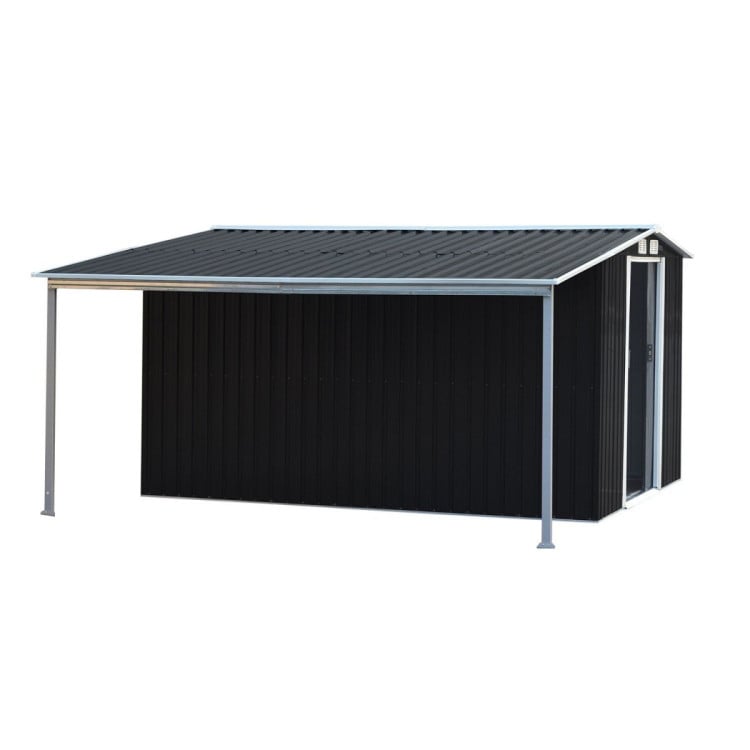 Wallaroo 10x8ft Zinc Steel Garden Shed with Open Storage - Black image 5
