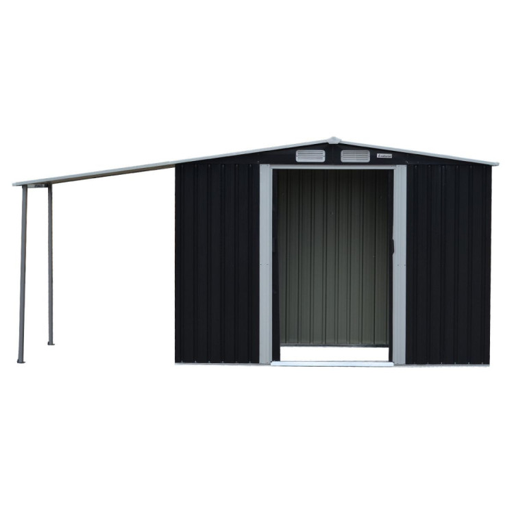Wallaroo 4x8ft Zinc Steel Garden Shed with Open Storage - Black