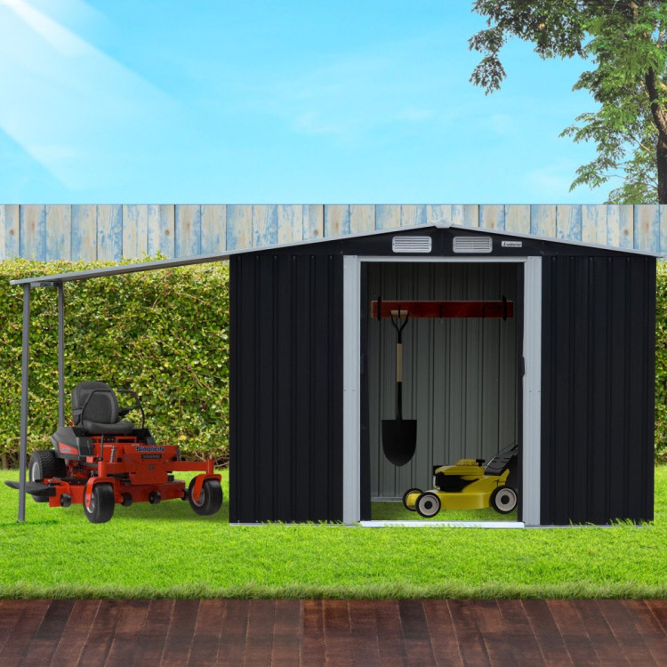 Wallaroo 4x8ft Zinc Steel Garden Shed with Open Storage - Black image 11