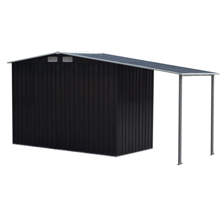 Wallaroo 4x8ft Zinc Steel Garden Shed with Open Storage - Black image 5