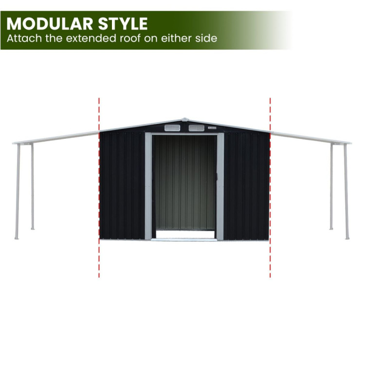 Wallaroo 4x8ft Zinc Steel Garden Shed with Open Storage - Black image 6