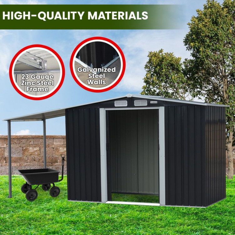 Wallaroo 4x8ft Zinc Steel Garden Shed with Open Storage - Black image 9