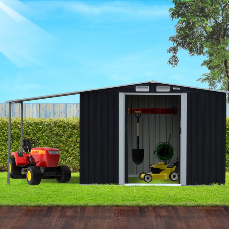 Wallaroo 6x8ft Zinc Steel Garden Shed with Open Storage - Black image 11