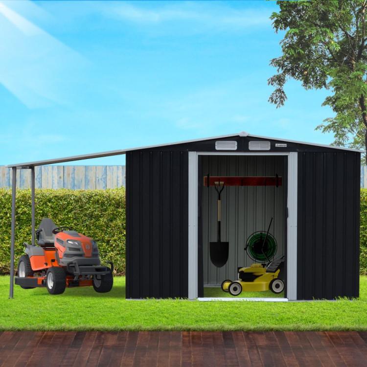 Wallaroo 8x8ft Zinc Steel Garden Shed with Open Storage - Black image 11