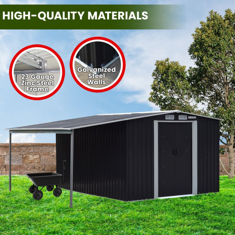Wallaroo 8x8ft Zinc Steel Garden Shed with Open Storage - Black image 9