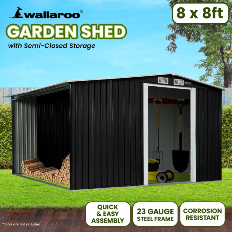 Wallaroo Garden Shed with Semi-Closed Storage 8*8FT - Black image 11