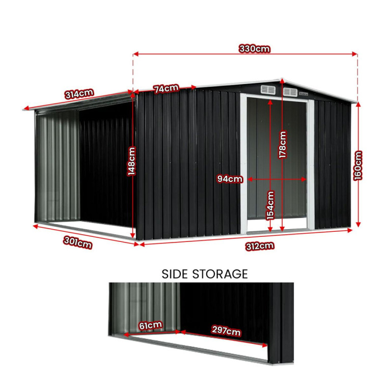 Wallaroo Garden Shed with Semi-Closed Storage 10*8FT - Black image 3
