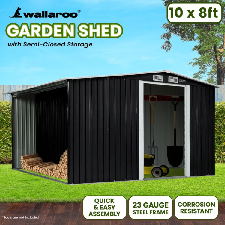 Wallaroo Garden Shed with Semi-Closed Storage 10*8FT - Black image 11