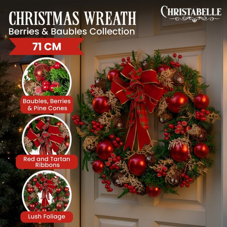 Christabelle 71cm Christmas Wreath - Berries & Baubles image 7