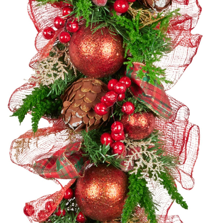 Christabelle 1m Christmas Garland with Red Berries & Pine Cones Baubles Berries Tree Decoration Ornament Red Green image 3