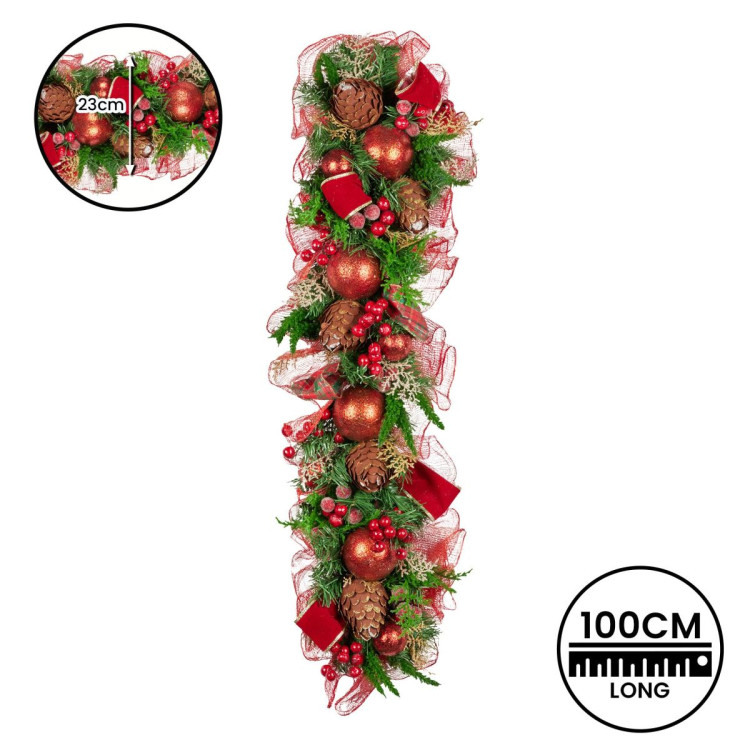 Christabelle 1m Christmas Garland with Red Berries & Pine Cones Baubles Berries Tree Decoration Ornament Red Green image 4