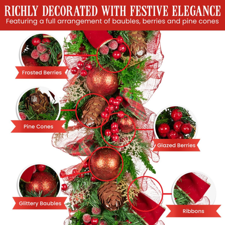 Christabelle 1m Christmas Garland with Red Berries & Pine Cones Baubles Berries Tree Decoration Ornament Red Green image 6