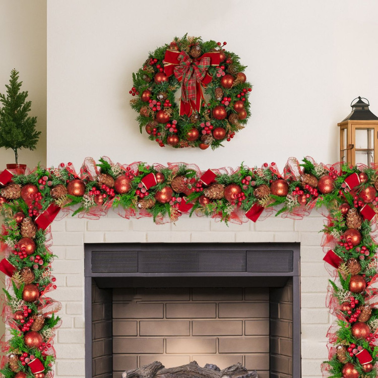 Christabelle 1m Christmas Garland with Red Berries & Pine Cones Baubles Berries Tree Decoration Ornament Red Green image 8