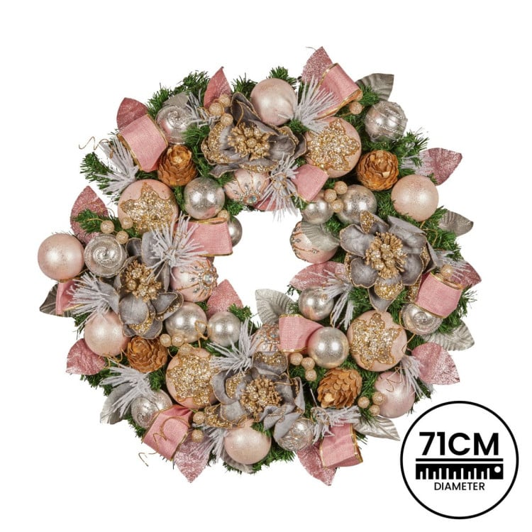 Christabelle 71cm Christmas Wreath Lush Pink Front Door Decoration Jewelled Baubles Flowers Pine Cones Ribbons Ornaments image 4