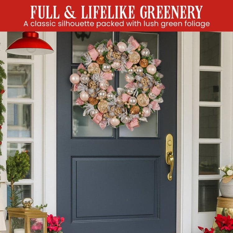 Christabelle 71cm Christmas Wreath Lush Pink Front Door Decoration Jewelled Baubles Flowers Pine Cones Ribbons Ornaments image 5