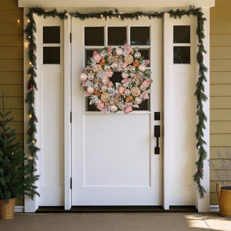 Christabelle 71cm Christmas Wreath Lush Pink Front Door Decoration Jewelled Baubles Flowers Pine Cones Ribbons Ornaments image 8