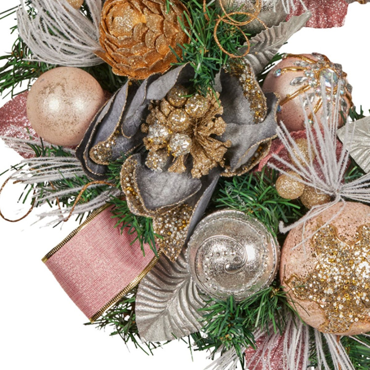 Christabelle 56cm Christmas Wreath Lush Pink Front Door Decoration Jewelled Baubles Flowers Pine Cones Ribbons image 3