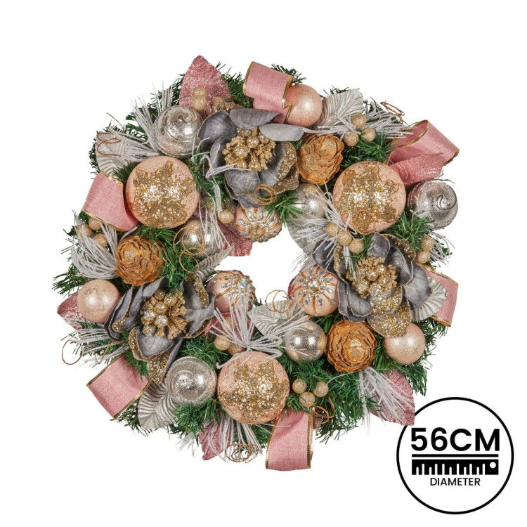 Christabelle 56cm Christmas Wreath Lush Pink Front Door Decoration Jewelled Baubles Flowers Pine Cones Ribbons image 4