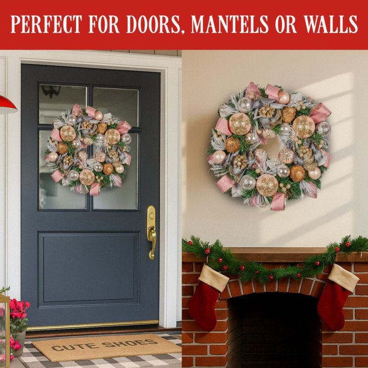 Christabelle 56cm Christmas Wreath Lush Pink Front Door Decoration Jewelled Baubles Flowers Pine Cones Ribbons image 9