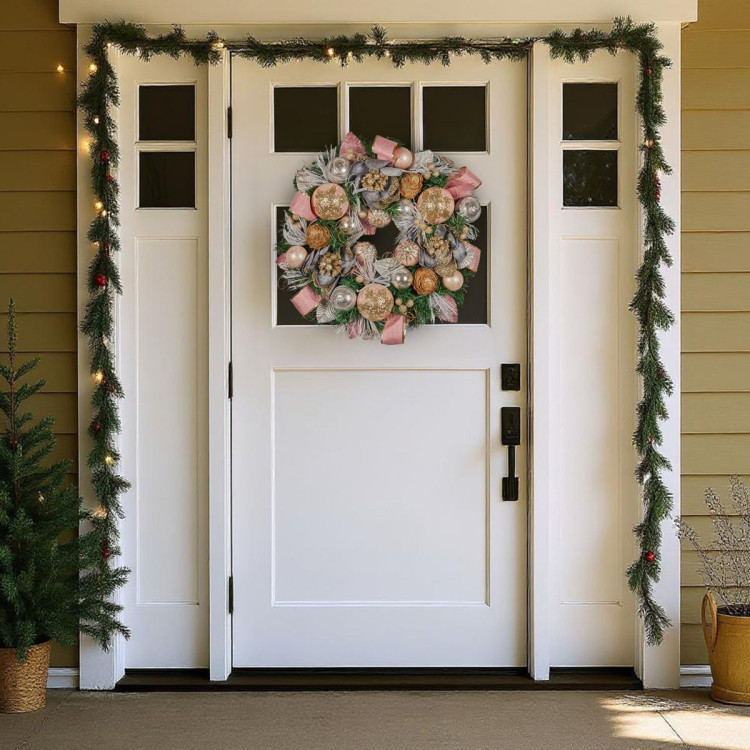 Christabelle 56cm Christmas Wreath Lush Pink Front Door Decoration Jewelled Baubles Flowers Pine Cones Ribbons image 8