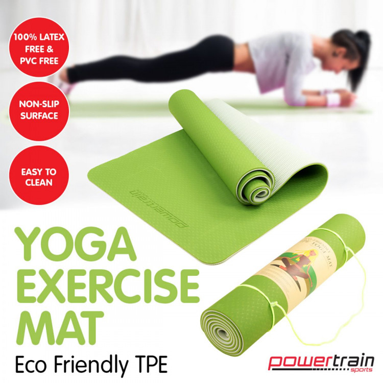 Powertrain Eco Friendly TPE Yoga Exercise Pilates Mat - Green image 6