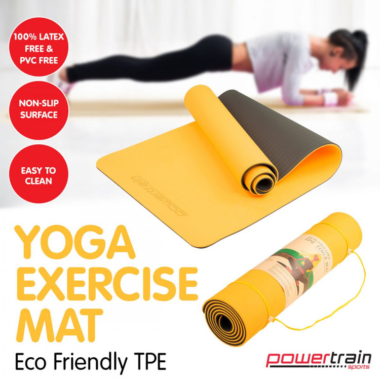 Powertrain Eco Friendly TPE Yoga Exercise Pilates Mat - Orange image 6
