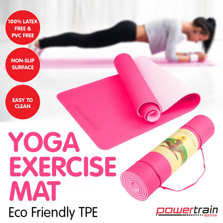 Powertrain Eco Friendly TPE Yoga Exercise Mat - Pink image 6