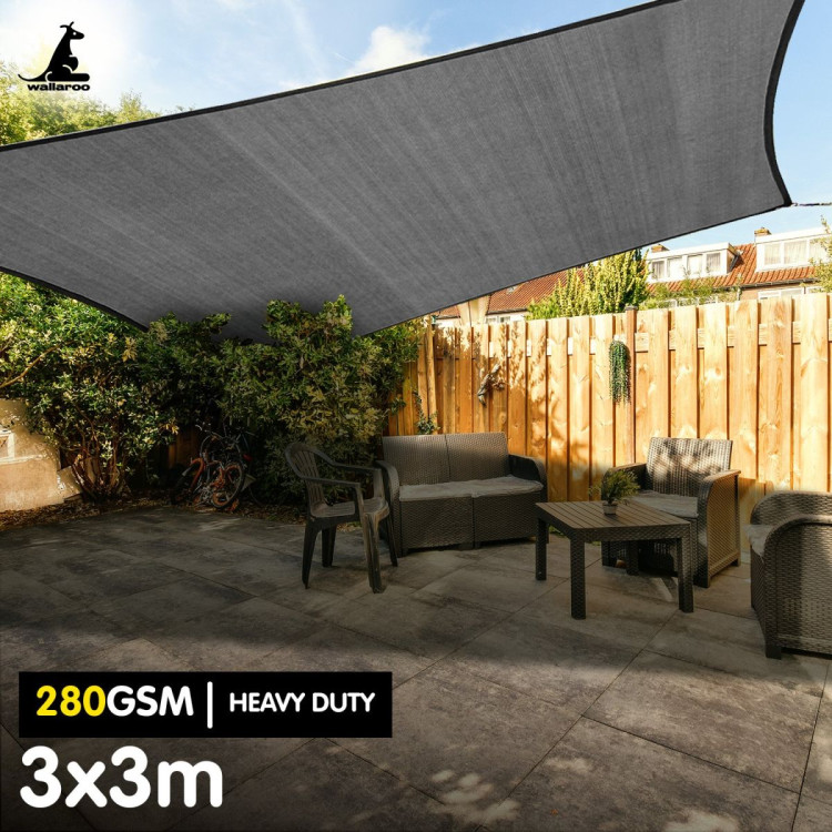Wallaroo 280GSM Outdoor Sun Shade Sail Canopy Grey Square 3m x 3m image 3