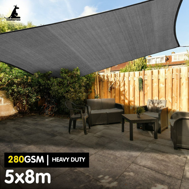 Wallaroo 280GSM Outdoor Sun Shade Sail Canopy Grey - 5m x 8m image 3