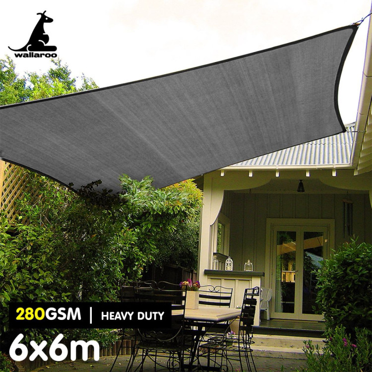 Wallaroo 280GSM Outdoor Sun Shade Sail Canopy Grey Square 6m x 6m image 7