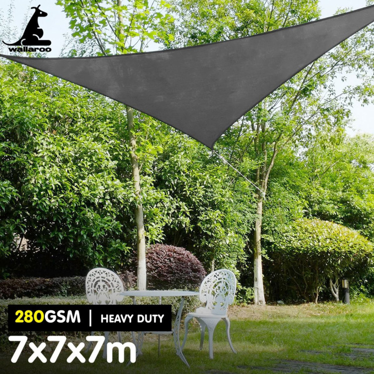 Wallaroo 280GSM Outdoor Sun Shade Sail Canopy Grey Triangle 7m x 7m x 7m image 9
