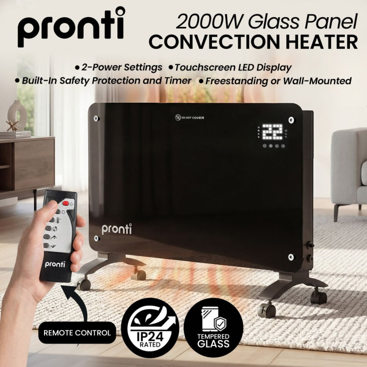 Pronti Glass Panel Convection Heater with Remote Control LED Display 1000W/2000W image 12