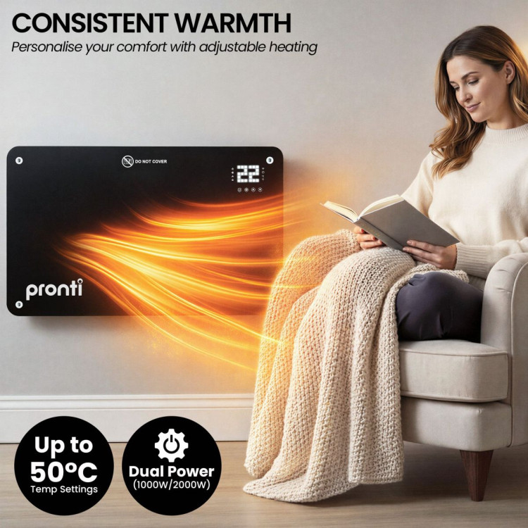 Pronti Glass Panel Convection Heater with Remote Control LED Display 1000W/2000W image 6