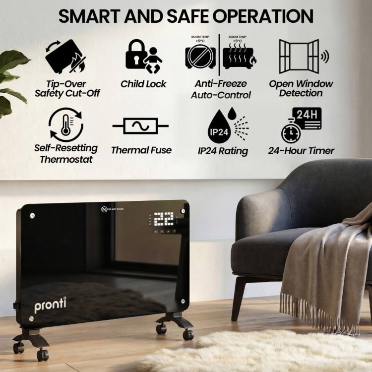 Pronti Glass Panel Convection Heater with Remote Control LED Display 1000W/2000W image 7