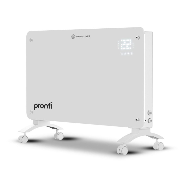 Pronti Glass Panel Convection Heater with Remote Control LED Display White image 3