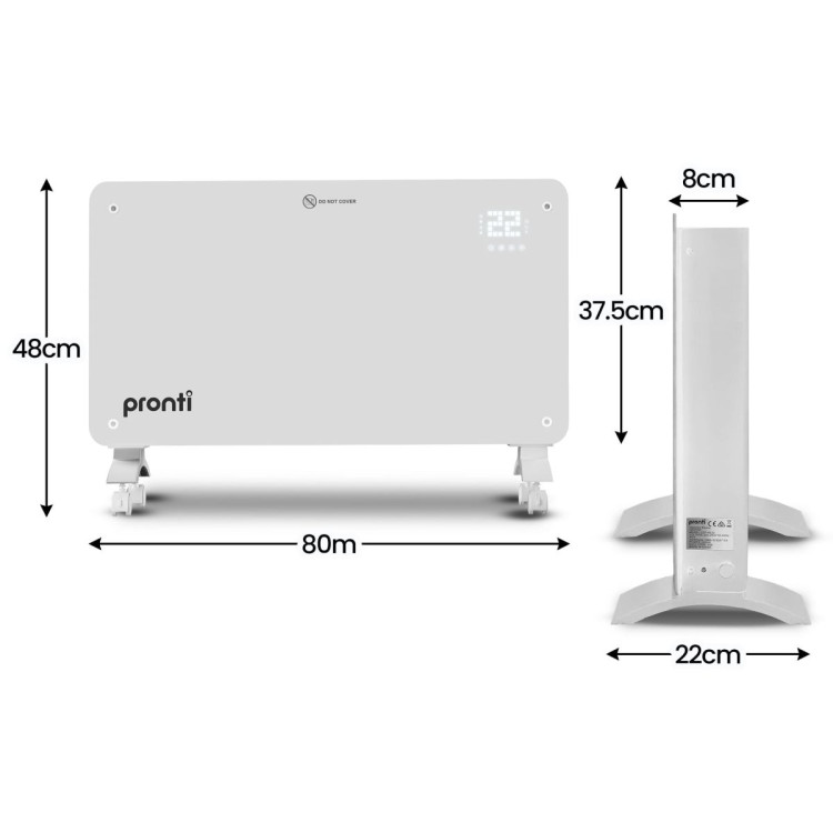 Pronti Glass Panel Convection Heater with Remote Control LED Display White image 5