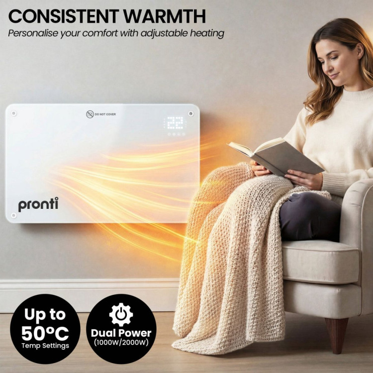 Pronti Glass Panel Convection Heater with Remote Control LED Display White image 6