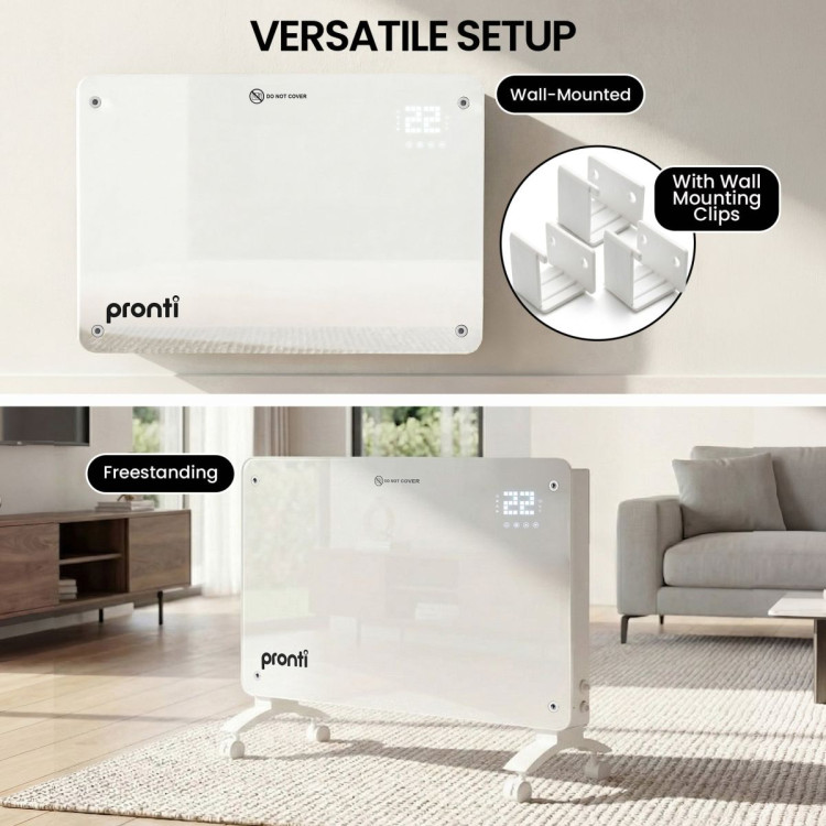 Pronti Glass Panel Convection Heater with Remote Control LED Display White image 10