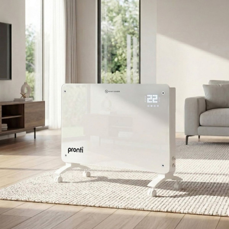 Pronti Glass Panel Convection Heater with Remote Control LED Display White image 11