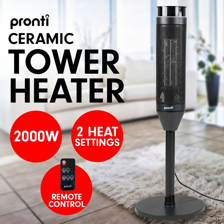 Pronti Electric Tower Heater 2000W Ceramic Portable Remote - Black image 10