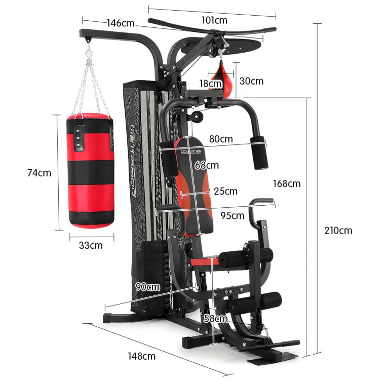 Powertrain Home Gym Station w/ Boxing Punching Bag & Speed Ball image 9