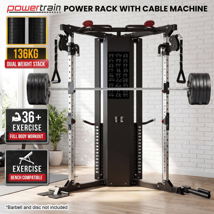 Powertrain Home Gym Station Functional Trainer Power Rack 136kg Weight Stack image 3
