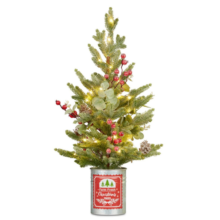 Christmas Tree with Lights in Tin Pot - 62cm