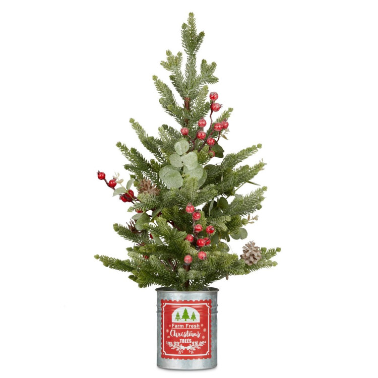 Christmas Tree with Lights in Tin Pot - 62cm image 3
