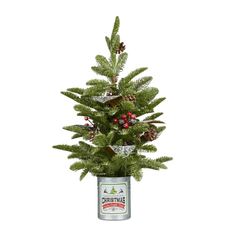 Christmas Tree with Lights in Tin Pot - 65cm image 3