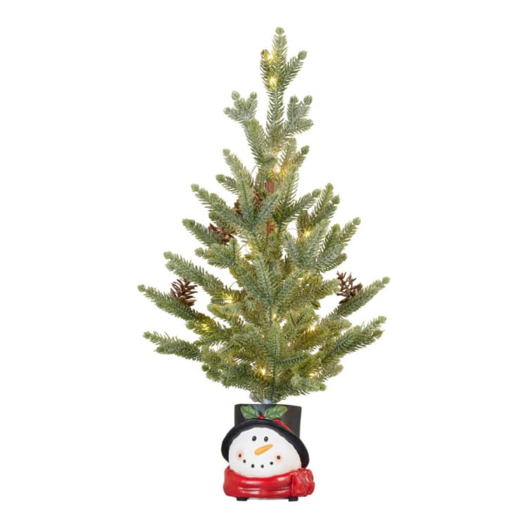 Christabelle 55cm Pre-Lit Artificial Tabletop Christmas Tree with LED Lights, Small Desk Xmas Tree in Snowman Pot