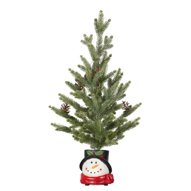 Christmas Tree with Lights in Snowman Pot - 55cm image 3