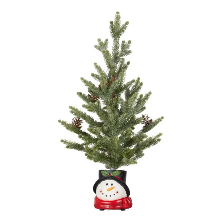 Christabelle 55cm Pre-Lit Artificial Tabletop Christmas Tree with LED Lights, Small Desk Xmas Tree in Snowman Pot image 5