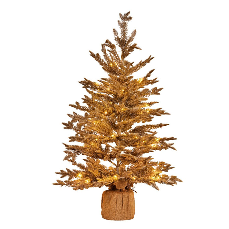 3ft Christmas Tree with Lights - Gold Fir in Hessian Base